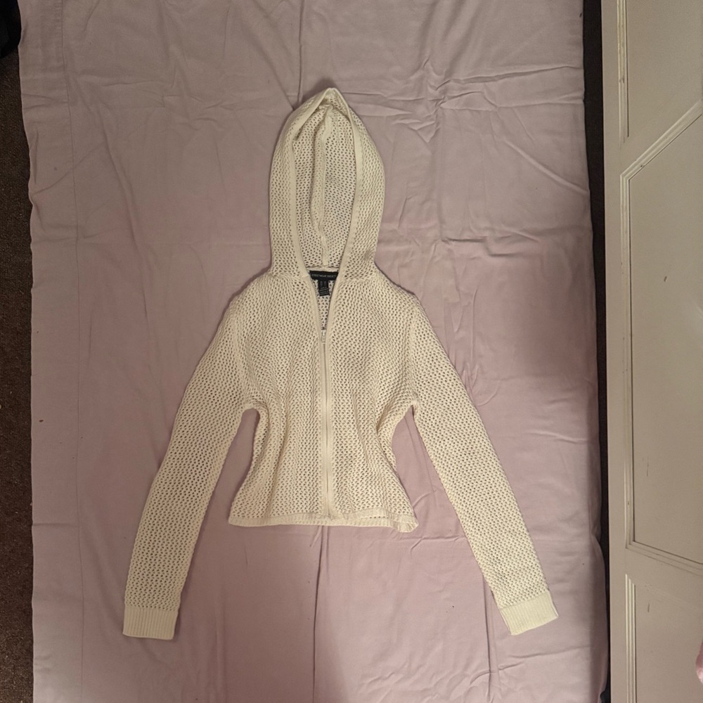 Cream Mesh Zip-Up Hoodie